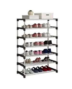 Three Secondz Shoe Rack Matel Shoe Stand Storage Organizer Shoe Cabinet Durable Stainless Steel Portable Iron Shoe Rack (7 Layer, Black)