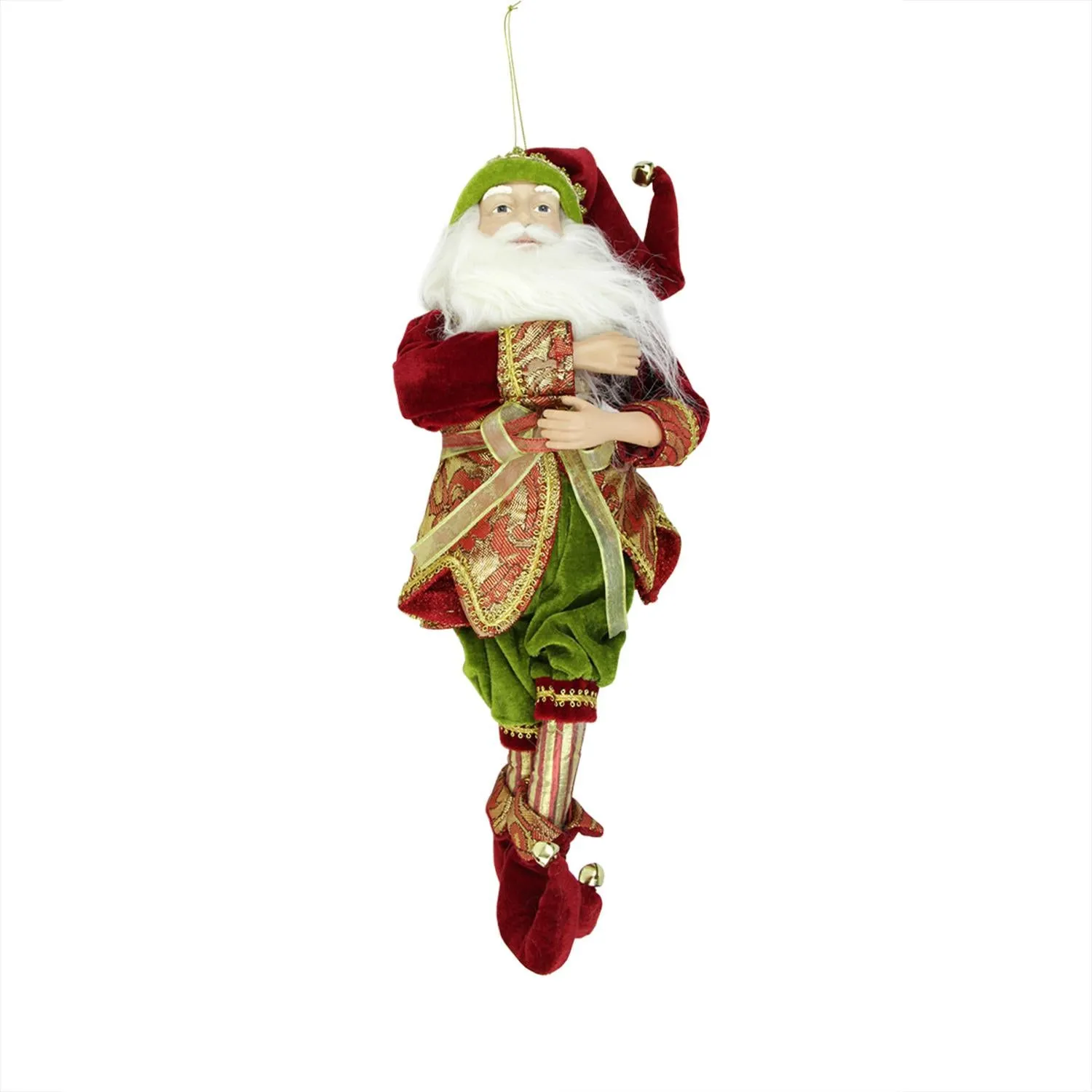 18" Enchanted Red  Gold and Green Poseable Whimsical Christmas Elf Figure