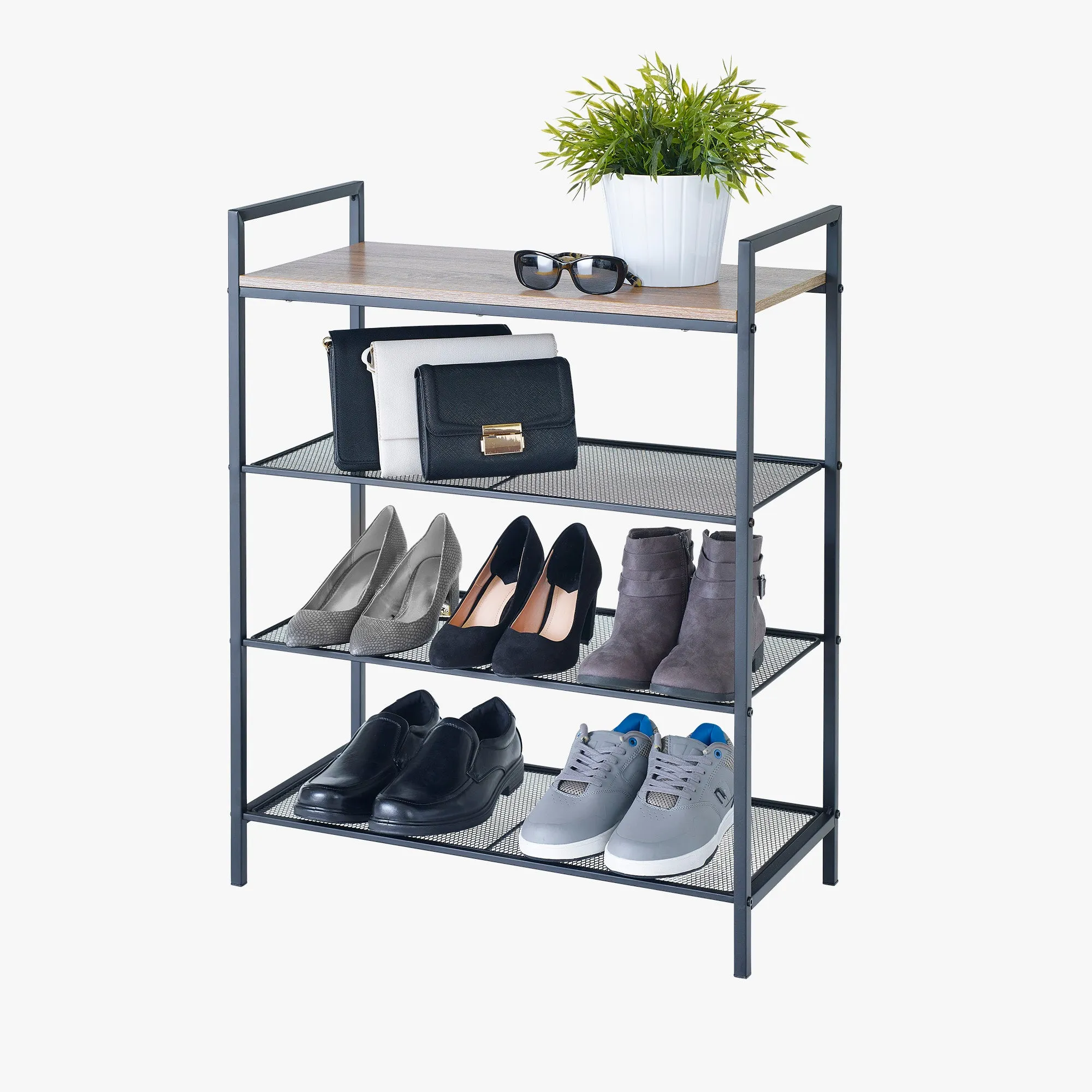 4-Tier Shelf Storage with Wood Grain Top