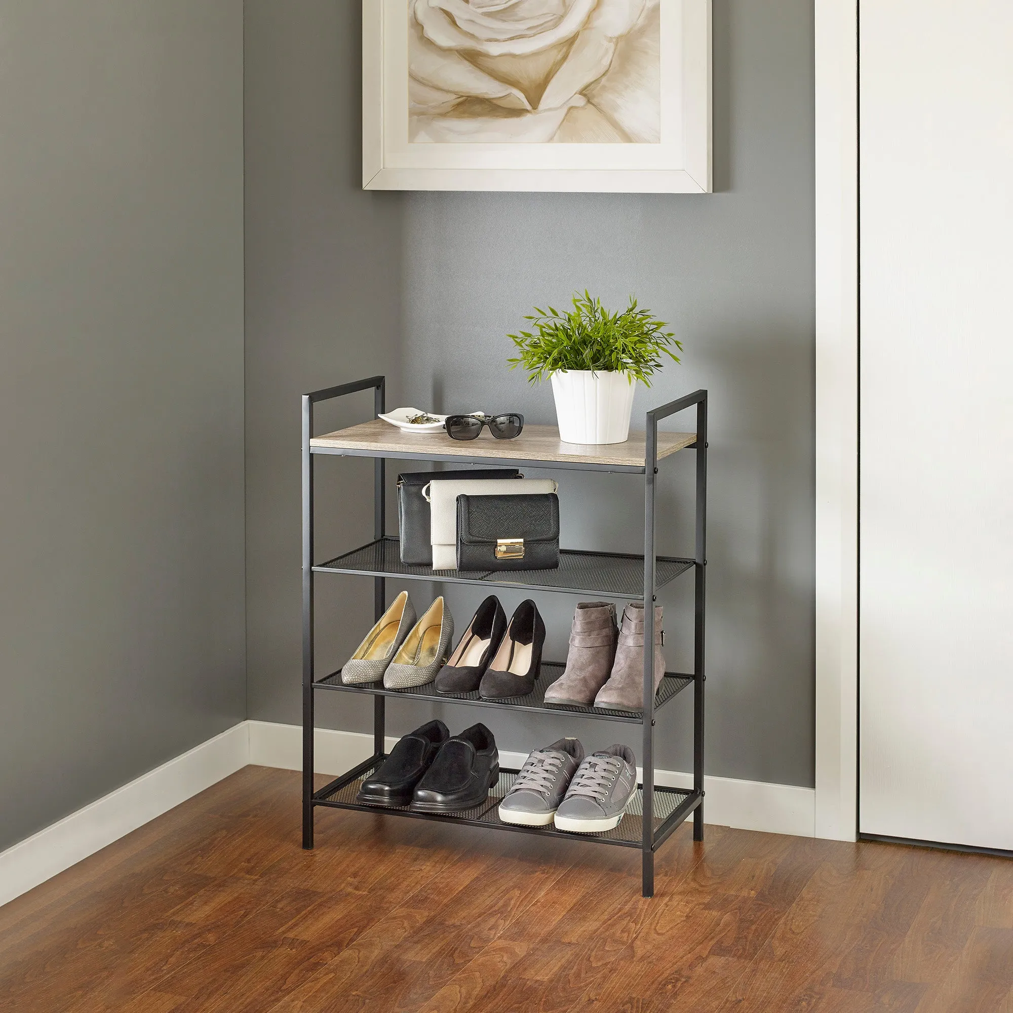 4-Tier Shelf Storage with Wood Grain Top