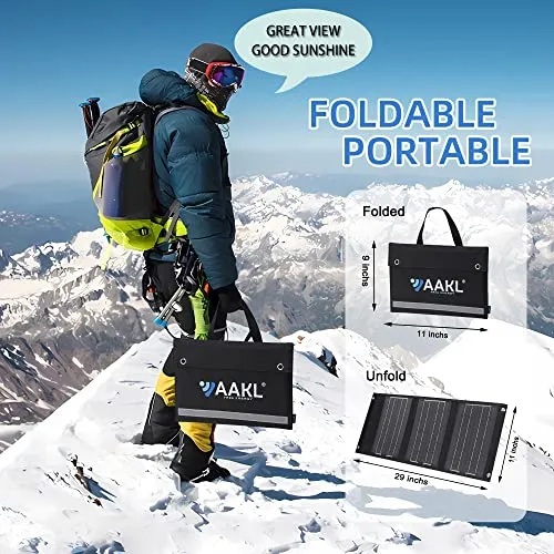 AAKL 36W Foldable Solar Charger Portable Waterproof Panel Backpack Bag Quick Charging Power Station Compatible DC USB Tester Cables Port Cell Phone Pad Outdoor Camping Hiking