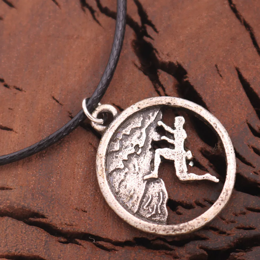 Adventure Enthusiast Zinc Alloy Pendant Necklace - Men's Rock Climbing Jewelry