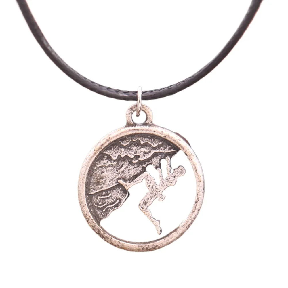 Adventure Enthusiast Zinc Alloy Pendant Necklace - Men's Rock Climbing Jewelry