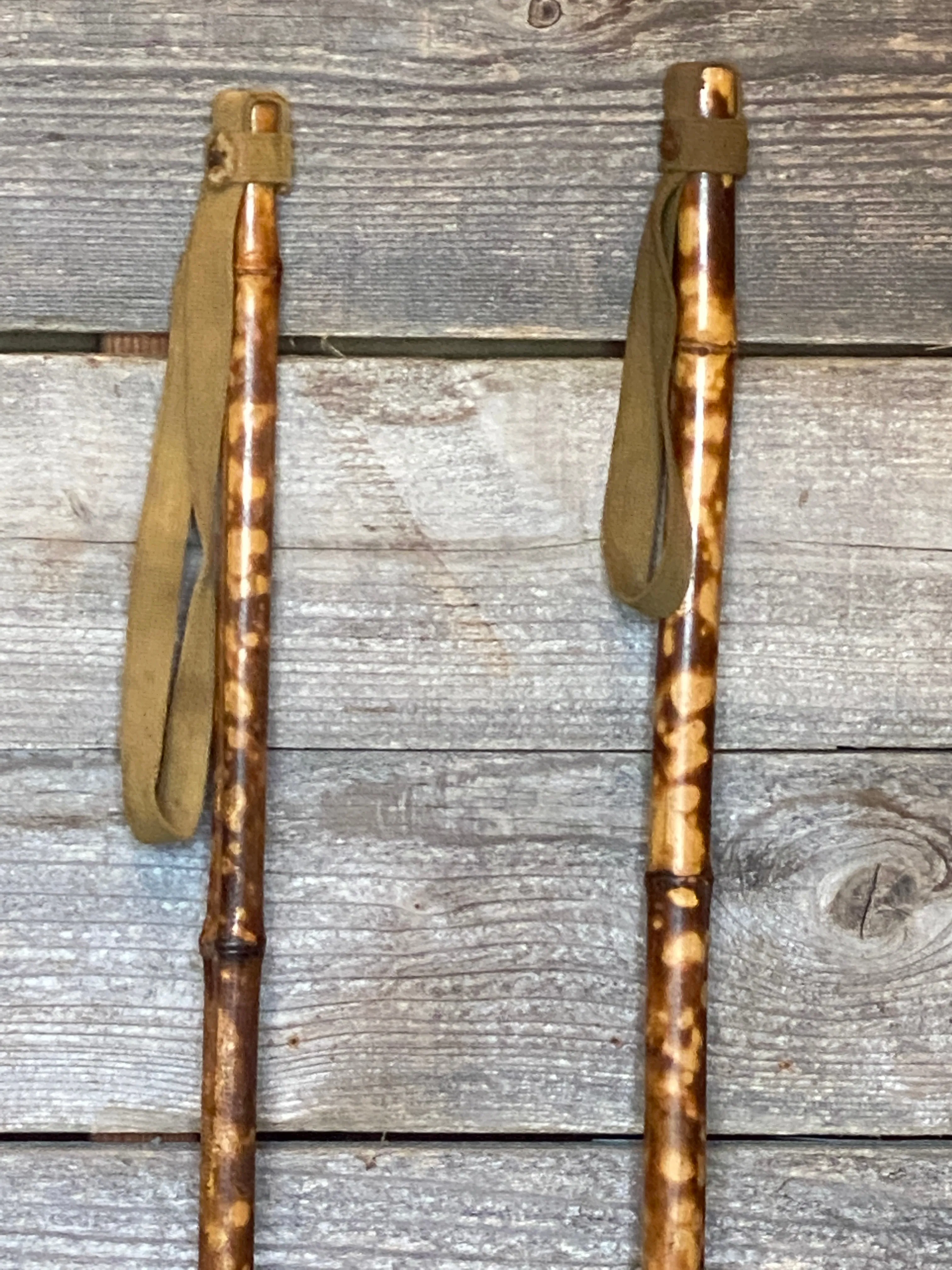 Antique Bamboo Ski Poles- Tiger Striped