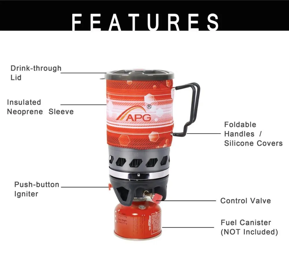 APG Outdoor Portable Cooking System Hiking Camping Stove Heat Exchanger Pot Propane Gas Burners