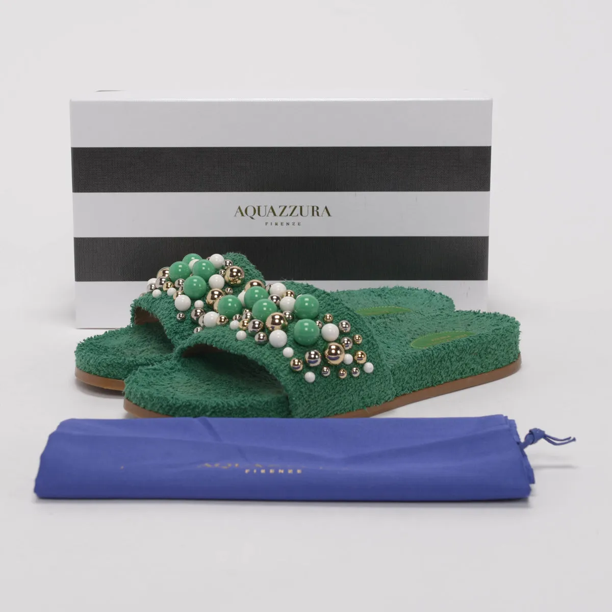 Aquazzura Green Terry Cotton Bon Bon Pool Slides 41