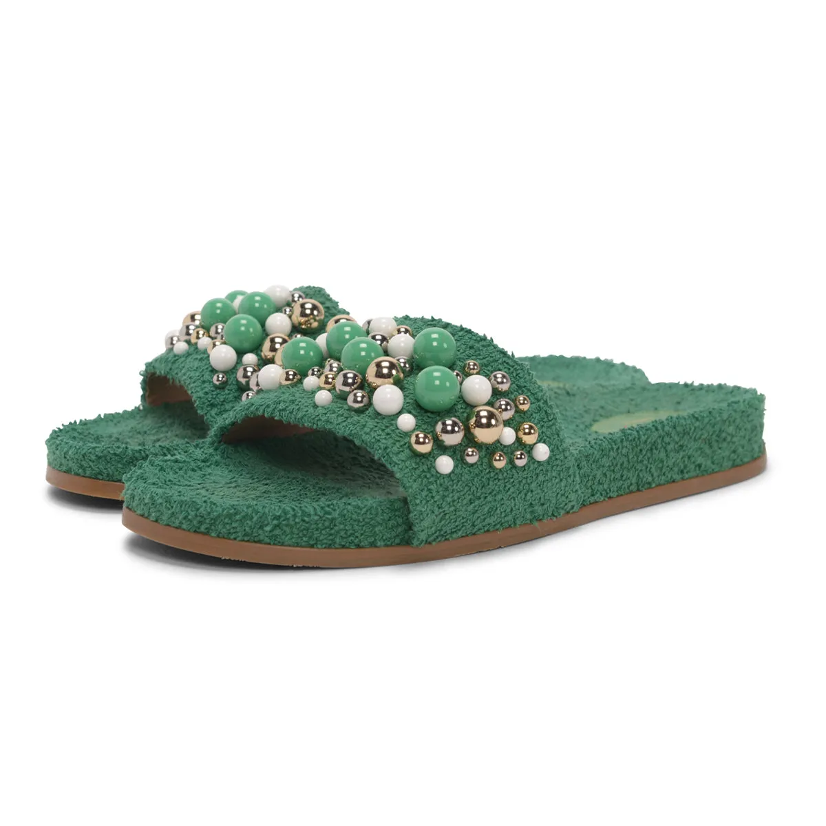 Aquazzura Green Terry Cotton Bon Bon Pool Slides 41