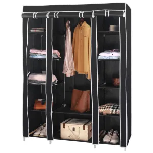 AROME PUR Fabric Canvas Wardrobe Organizers Clothes Rail Shelves Storage Closet Triple (Black)