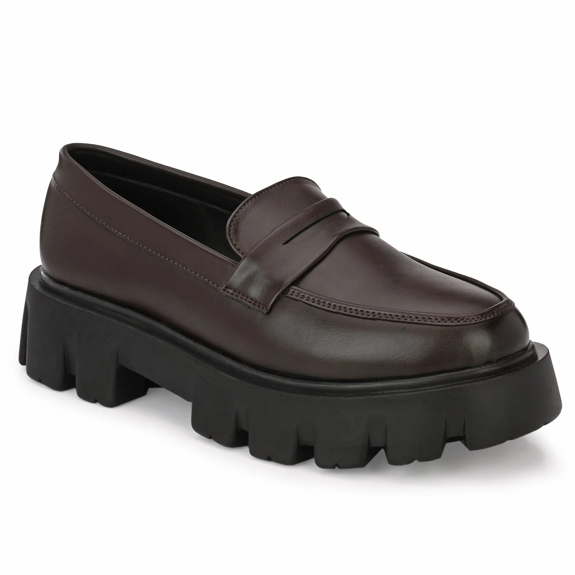 Attitudist Unisex Matte Brown Slip-On High Heel Penny Loafers