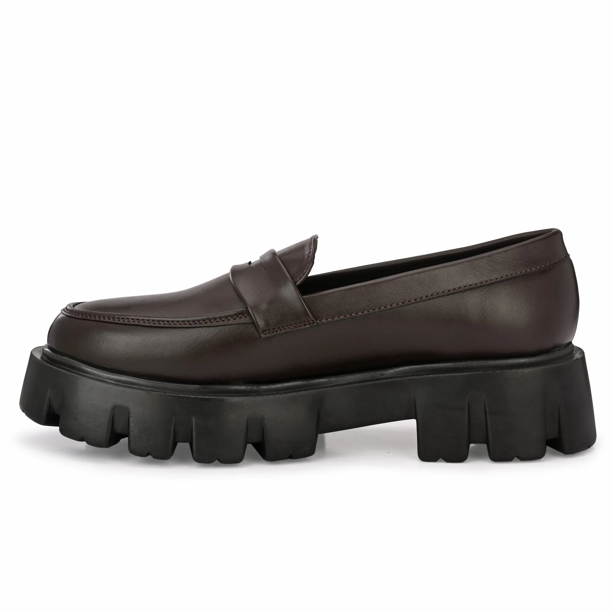 Attitudist Unisex Matte Brown Slip-On High Heel Penny Loafers