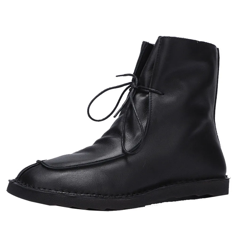 Autumn Winter Leather With Soft Bottom Comfortable Plus Velvet Cotton Boots