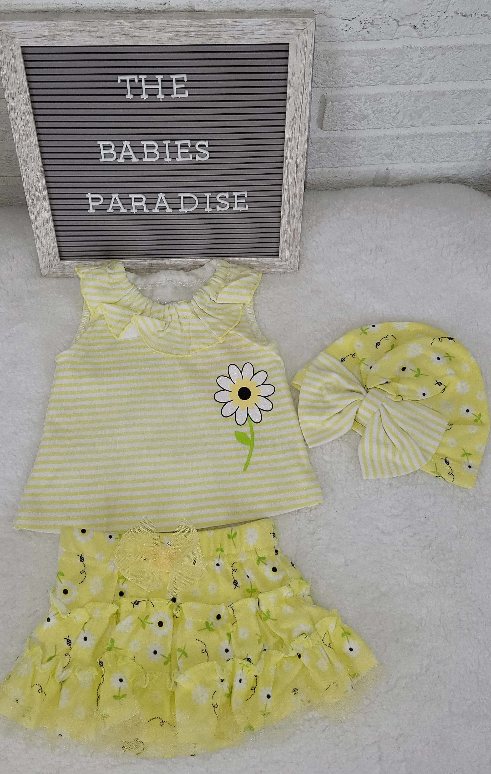 Baby Girls Yellow Set,Baby Clothes 3pcs,Baby Girls Set 0-3, 3-6 and 6-9 months,Flower Design Baby Girl Clothes,Trendy Baby Clothes,Gift set