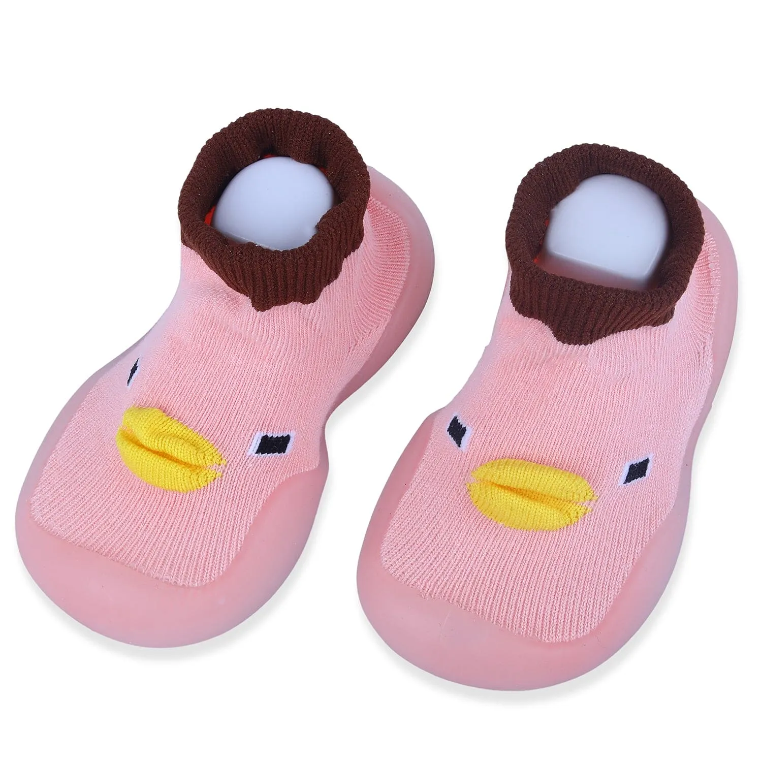 Baby Moo Cute Duck Face Rubber Comfortable Sole Slip-On Sock Shoes - Pink