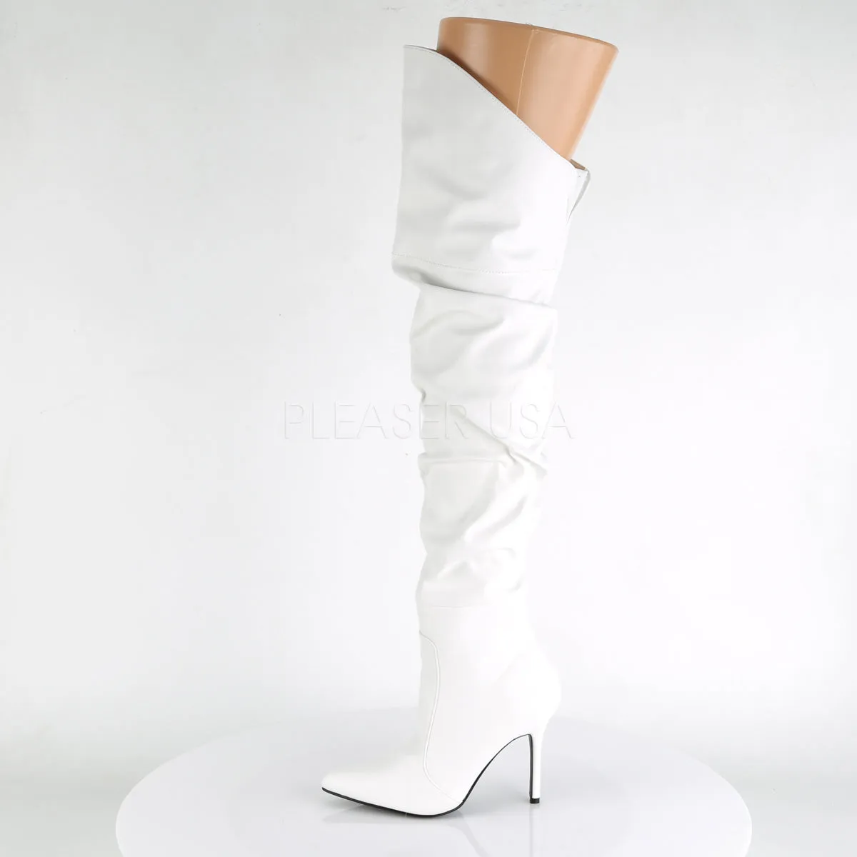 Bad Girls Thigh High Scrunch Boots White