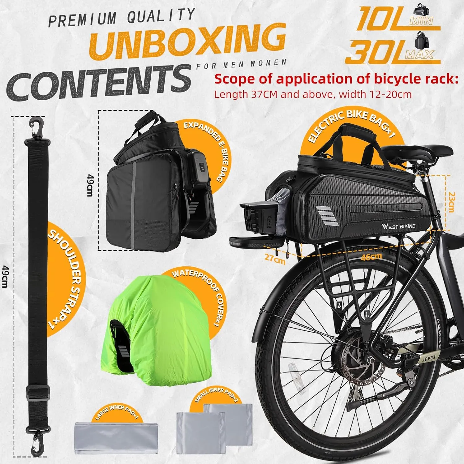 Bag - West Biking Rear Rack Bag with eBike Battery Storage