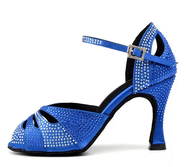 Ballroom Dance Shoes for Women Blue Rhinestone Latin Shoes