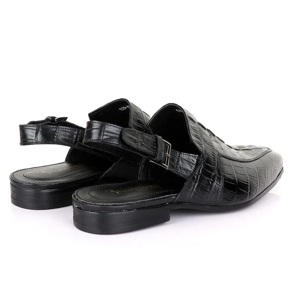 Billionaire Croc Black Leather Sandal Half Shoe