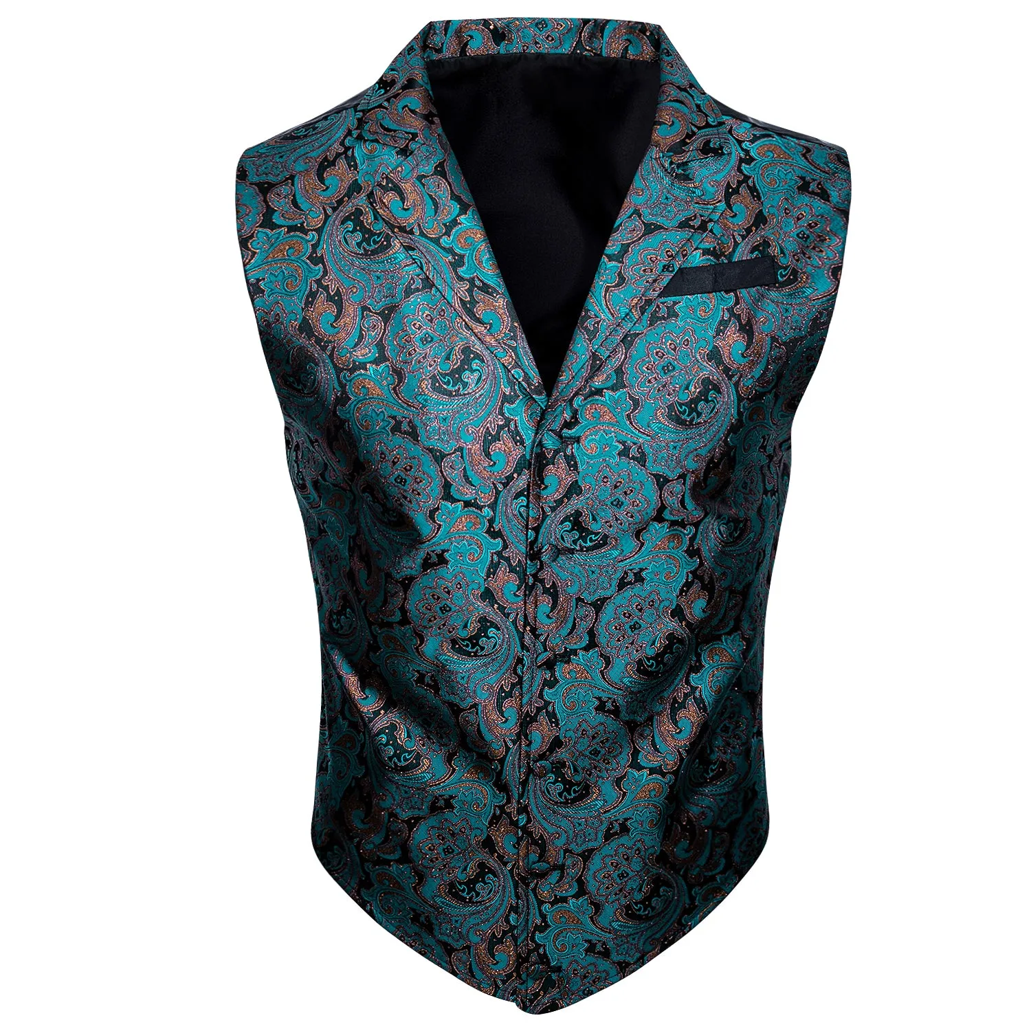 Black Lake Green Paisley Jacquard Men's Collar Victorian Suit Vest