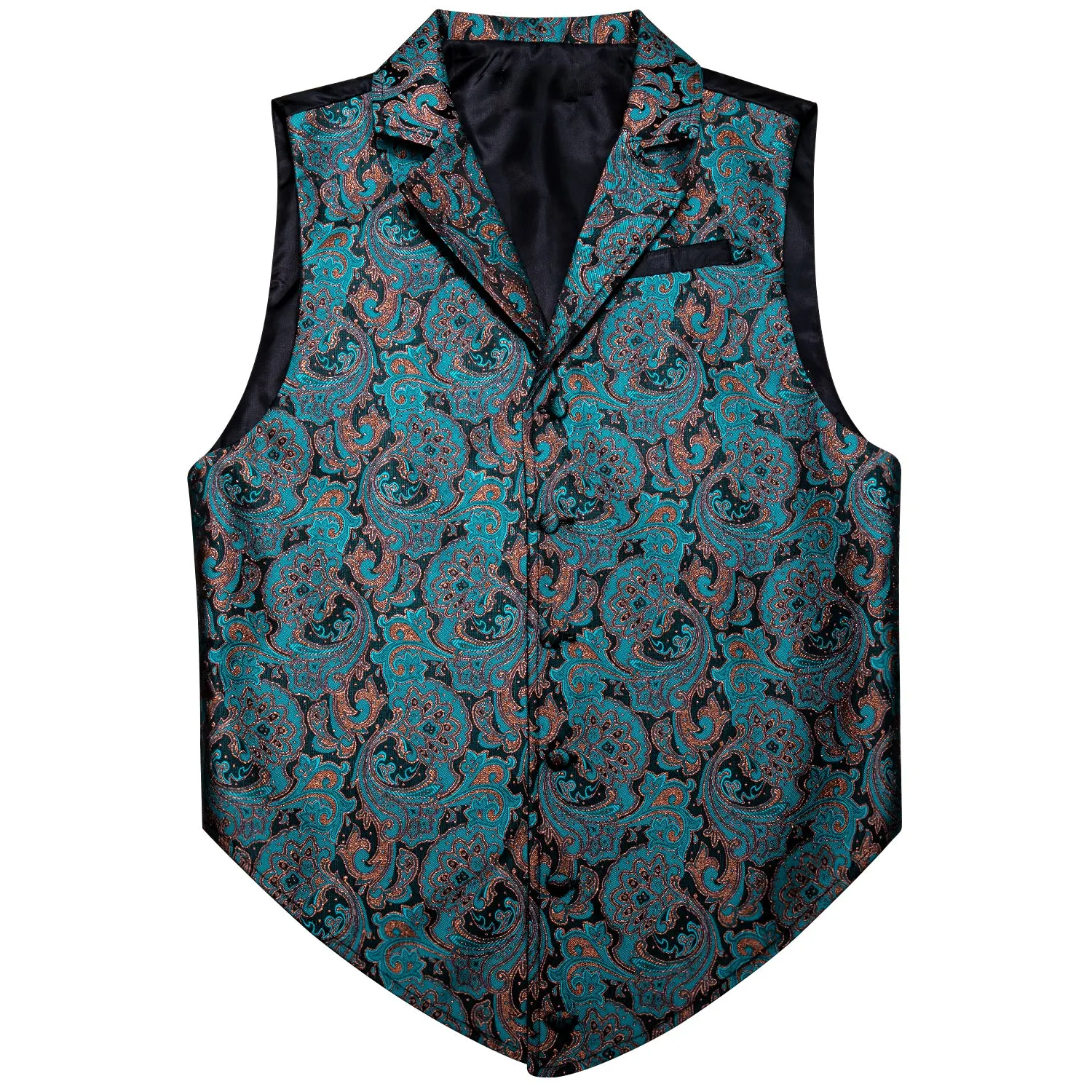 Black Lake Green Paisley Jacquard Men's Collar Victorian Suit Vest