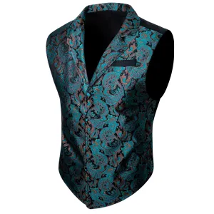 Black Lake Green Paisley Jacquard Men's Collar Victorian Suit Vest