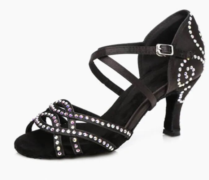 Black Rhinestone Ballroom Latin Salsa Bachata Dance Shoes