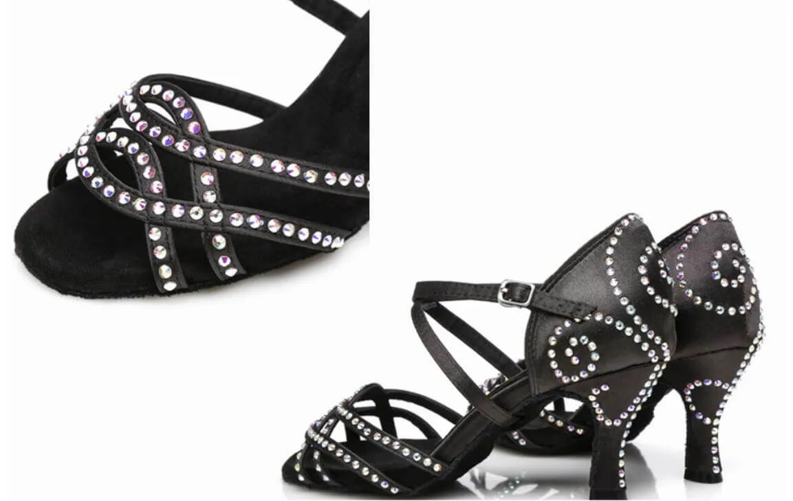 Black Rhinestone Ballroom Latin Salsa Bachata Dance Shoes