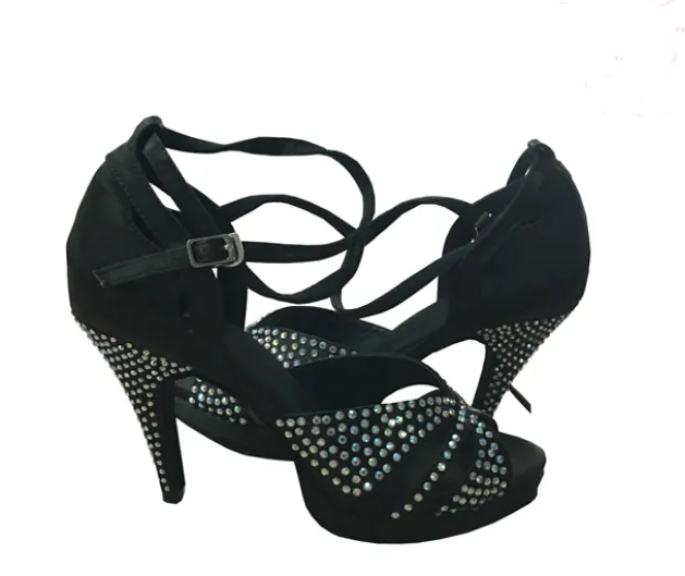 Black Rhinestone Samba Platform Dance Shoes