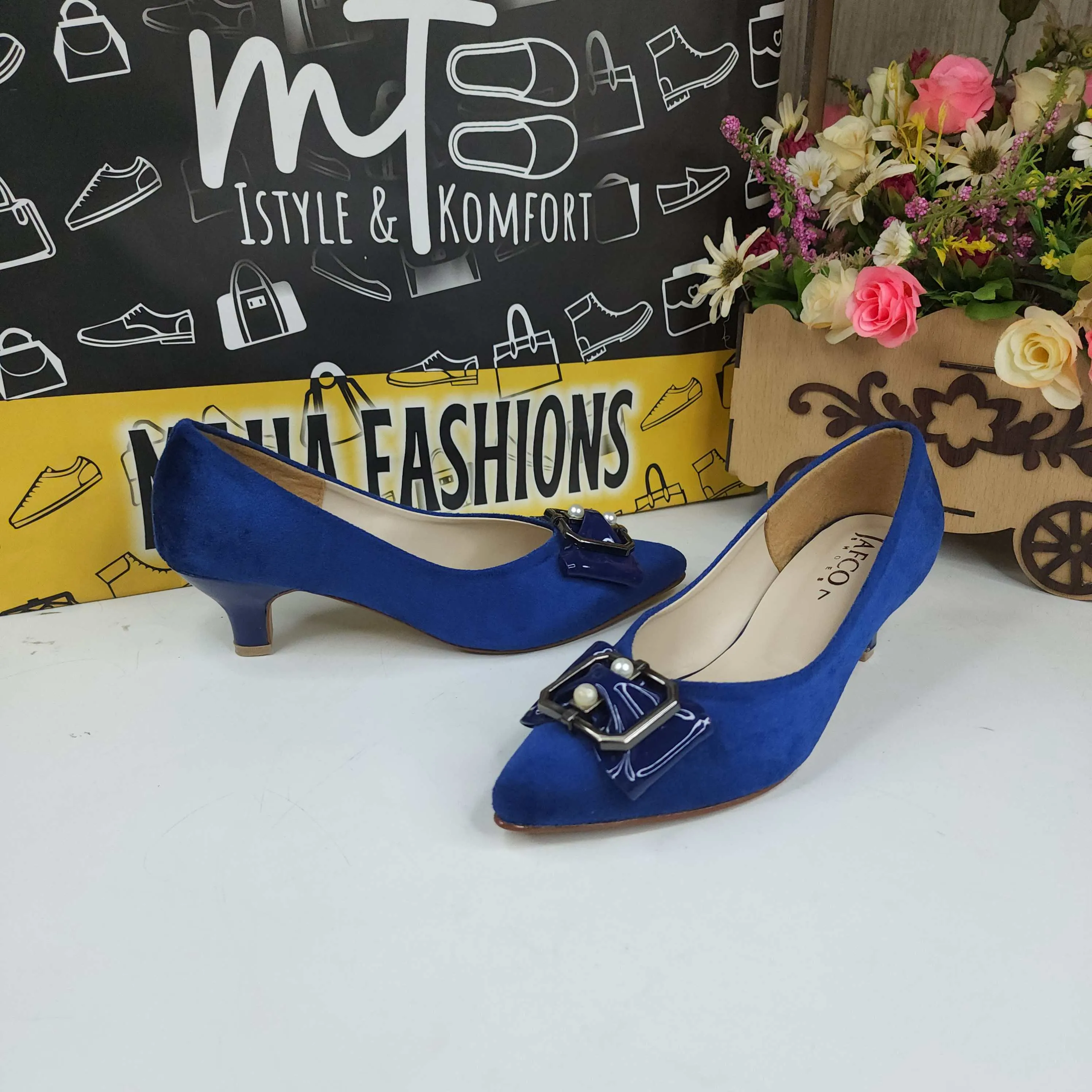 Blue Buckle Shoe in Heel