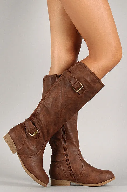 Buckle Round Toe Riding Mid Calf Boot