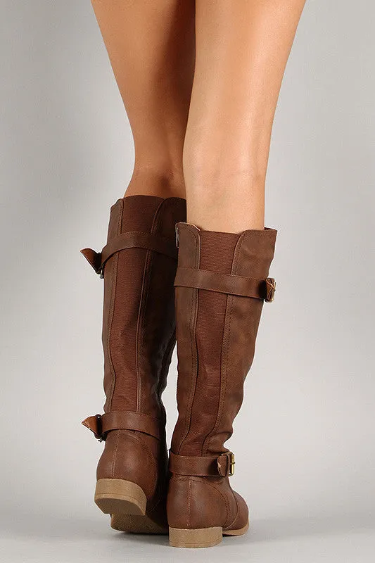 Buckle Round Toe Riding Mid Calf Boot