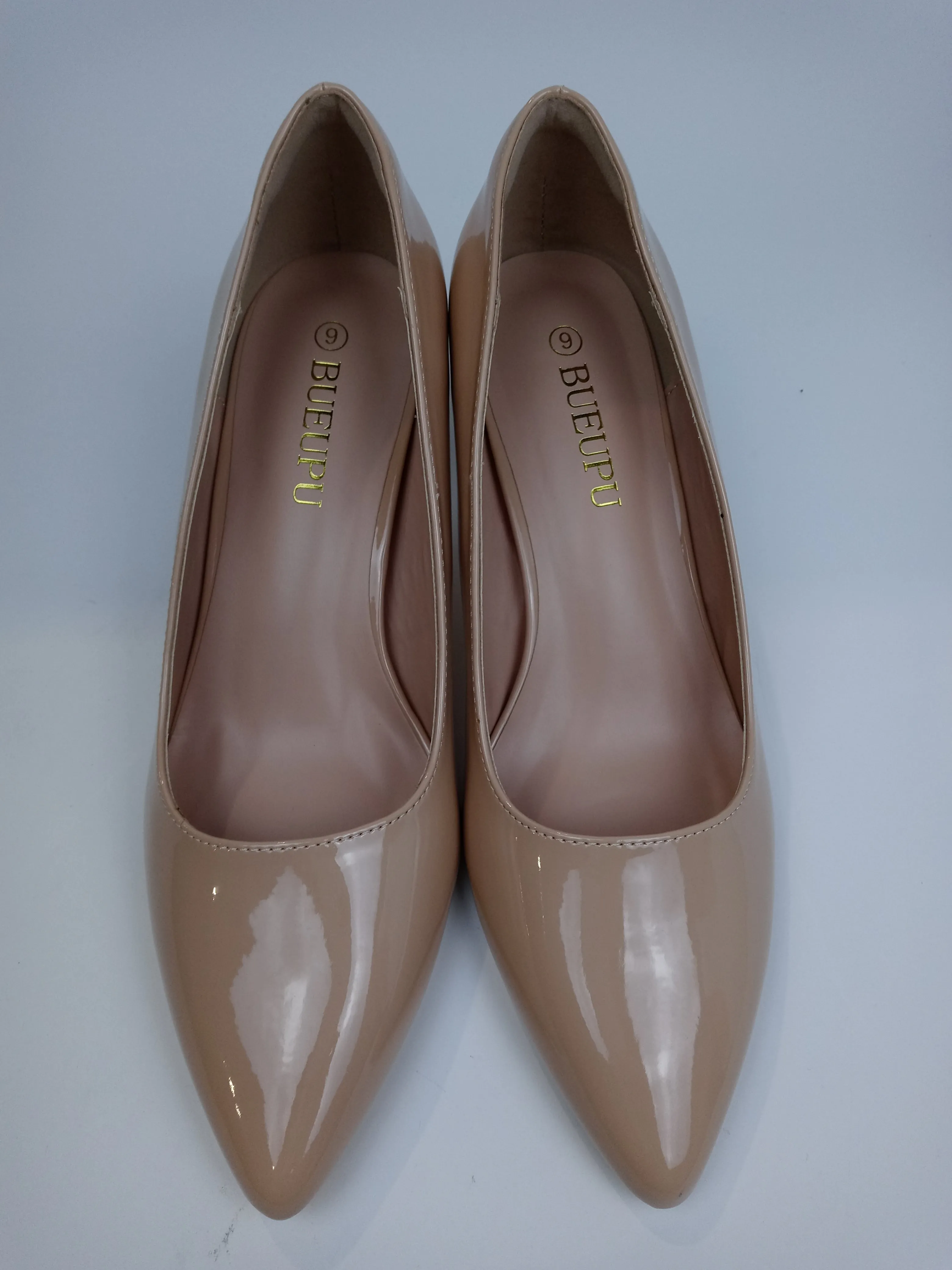 Bueupu Women's Low Heel Pointed Toe Pump Shoes Patent Size 9 Pair of Shoes