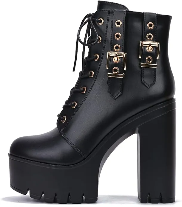 Cape Robbin Elinda Combat Boots for Women, Platform Boots with Chunky Block Heels