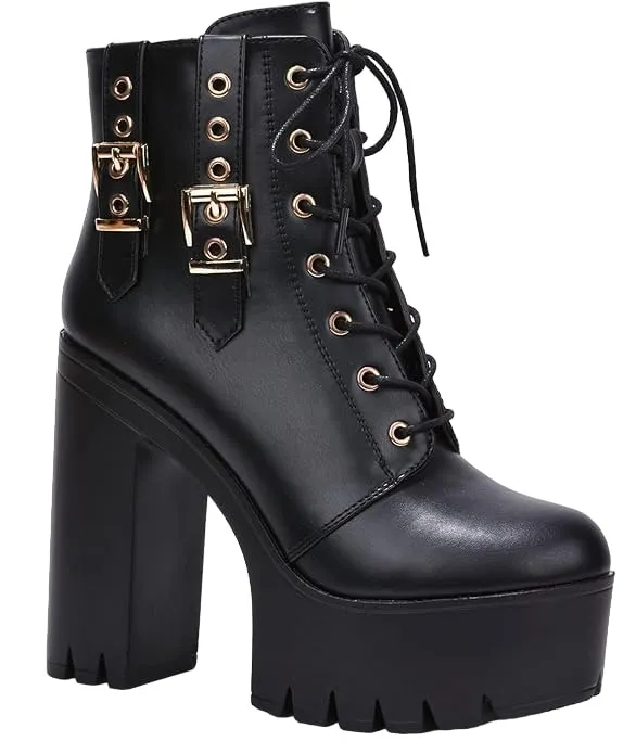 Cape Robbin Elinda Combat Boots for Women, Platform Boots with Chunky Block Heels