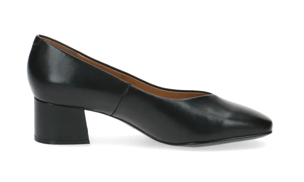 Caprice - Leather Mid-Heel Court Shoe Black