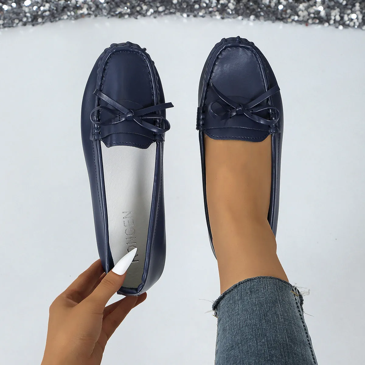 Casual Bowknot Flat Shoes Fashion Comfortable Soft-soled Loafers Slip-on Cozy Shoes Women