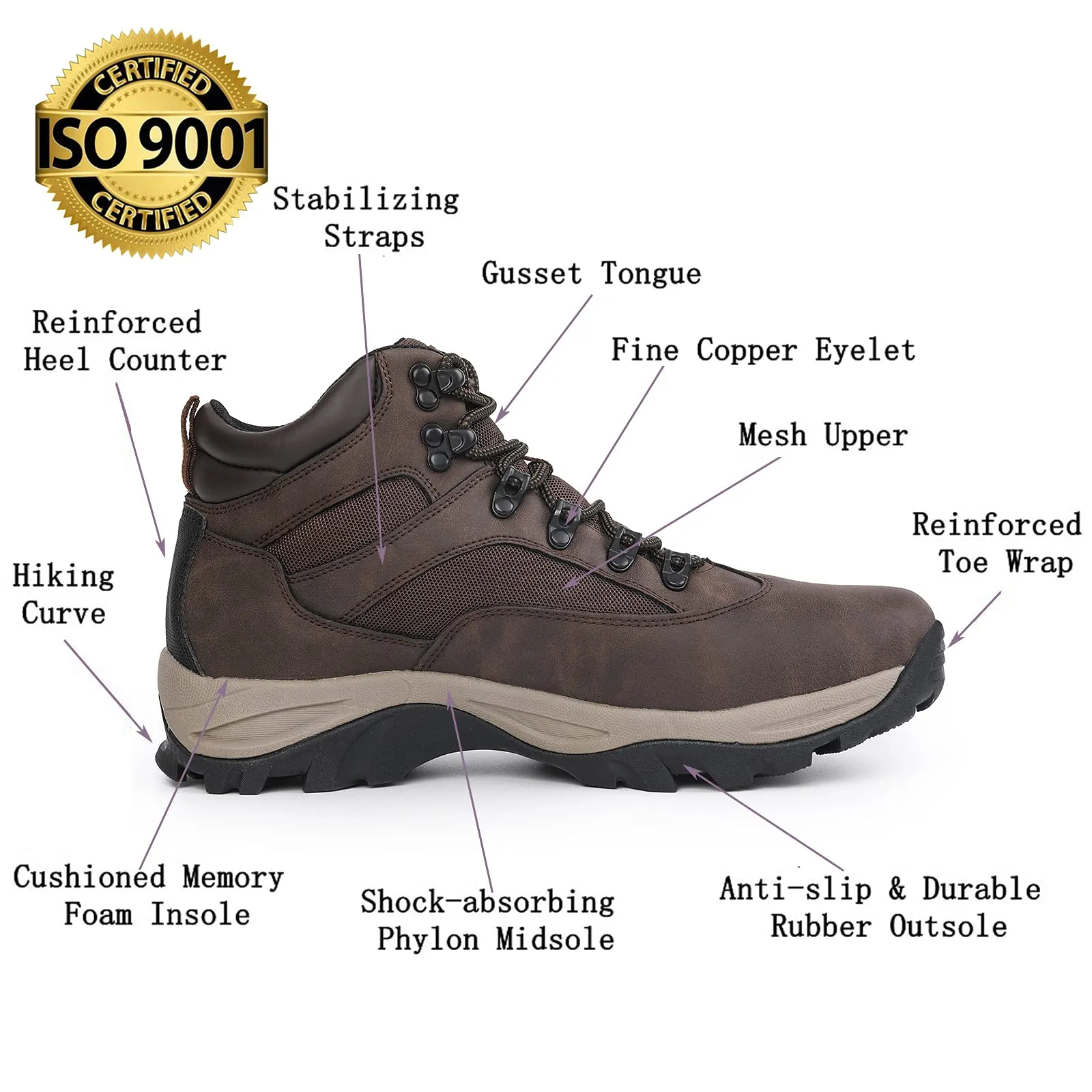 CC-Los Men's Waterproof Hiking Boots Outdoor Relaxed Fit Lightweight Size 7.5-14