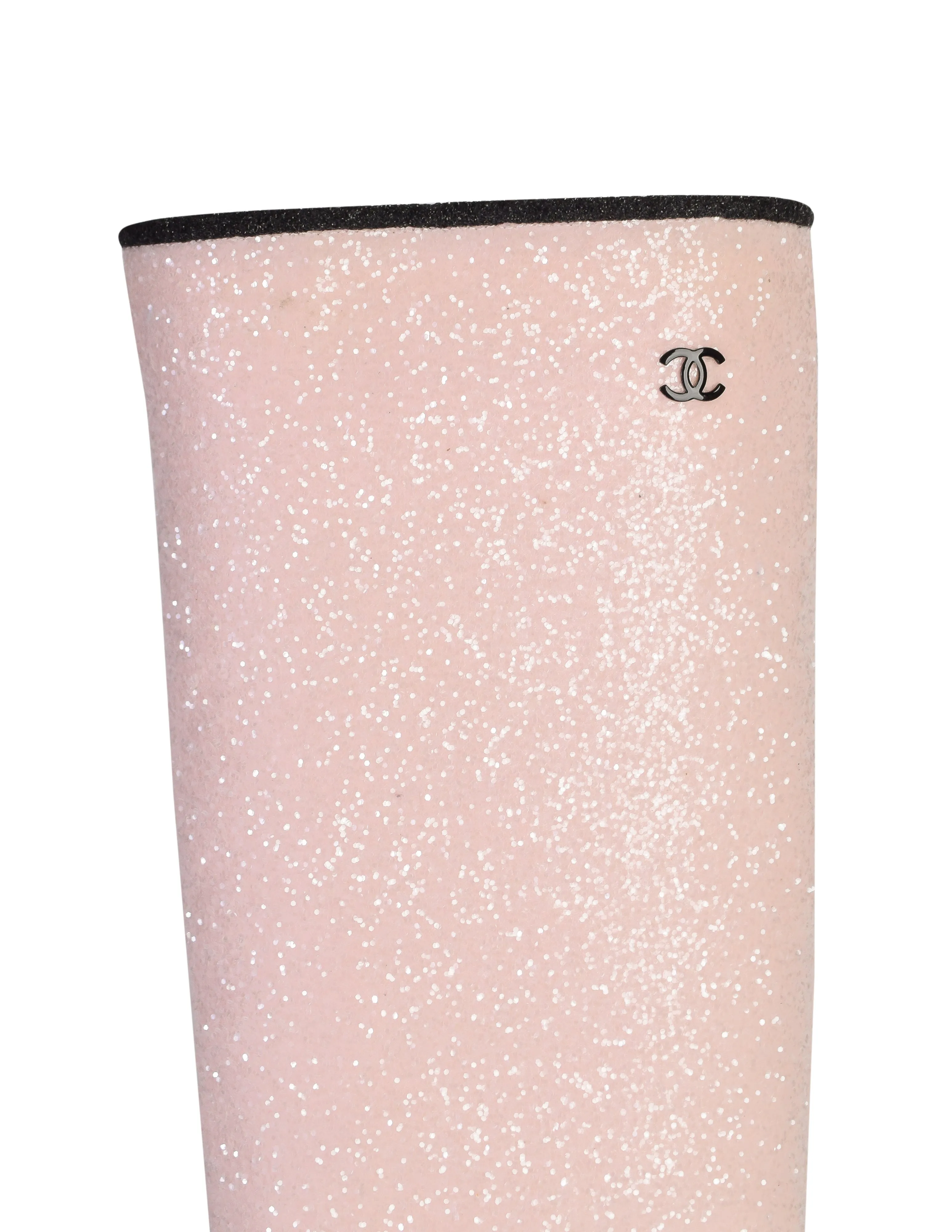 Chanel AW 2017 Light Pink and Black Glitter Knee High Boots