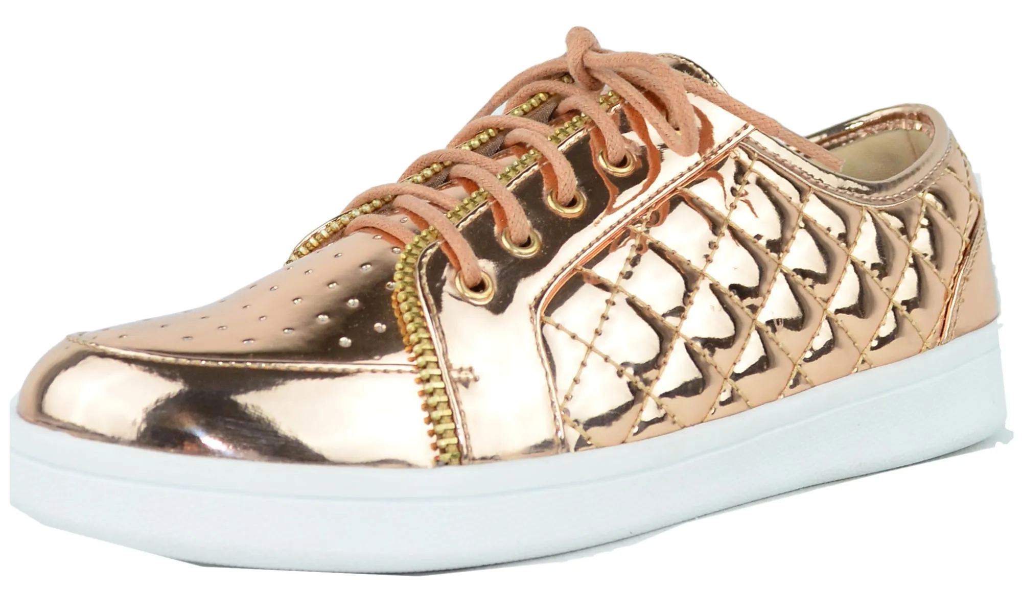 Chase & Chloe Women's Metallic Quilted Fashion Sneaker