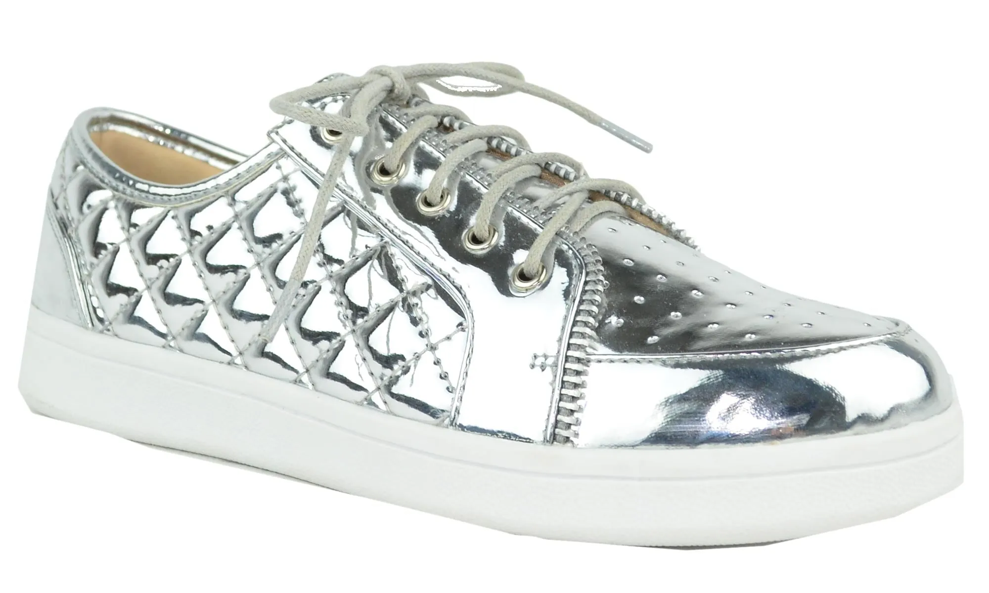 Chase & Chloe Women's Metallic Quilted Fashion Sneaker