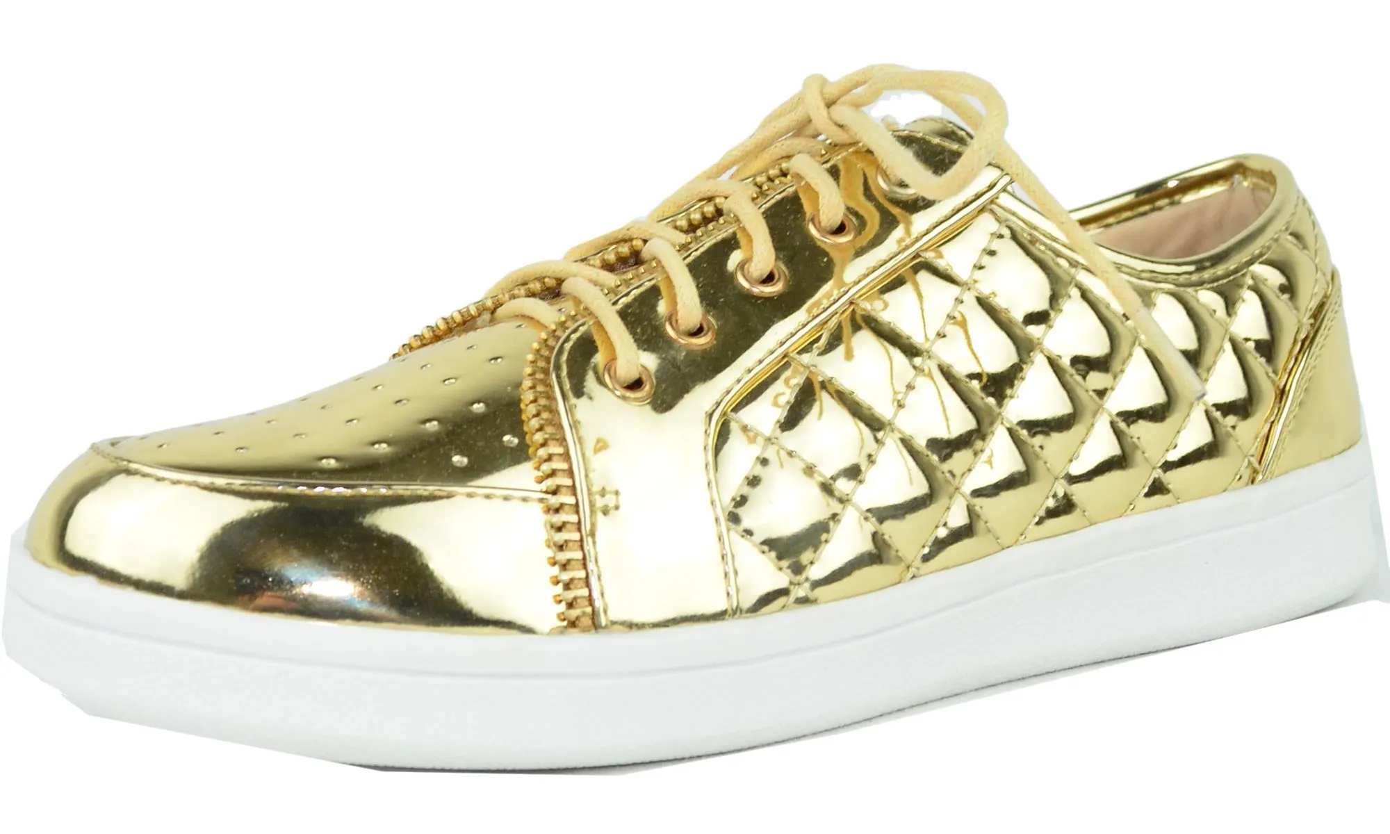 Chase & Chloe Women's Metallic Quilted Fashion Sneaker