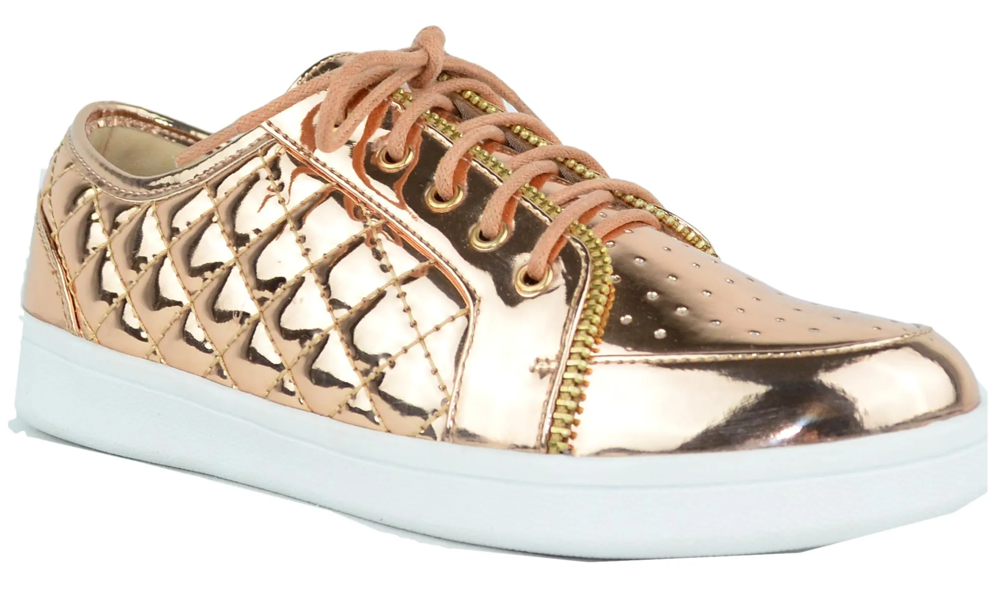 Chase & Chloe Women's Metallic Quilted Fashion Sneaker