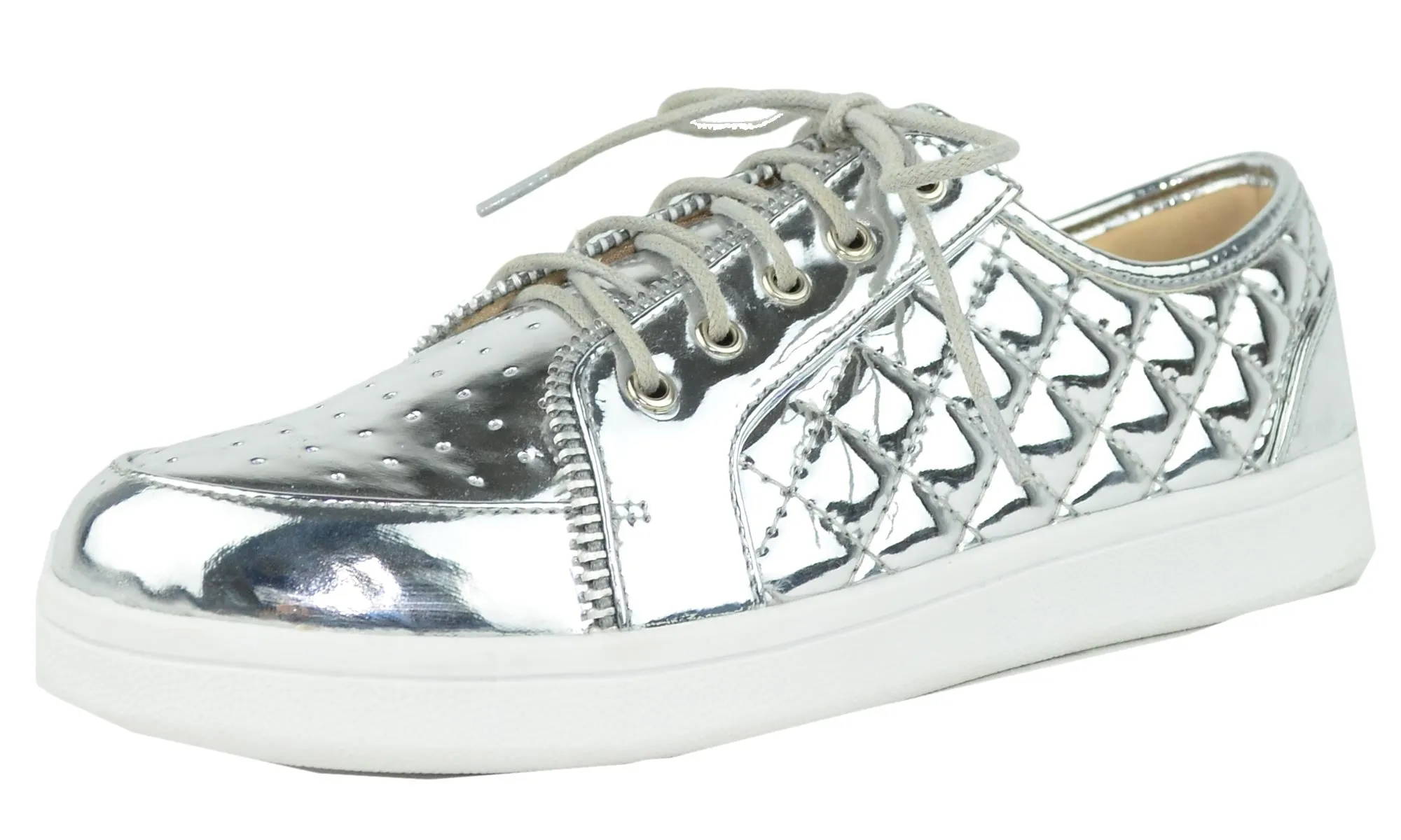 Chase & Chloe Women's Metallic Quilted Fashion Sneaker