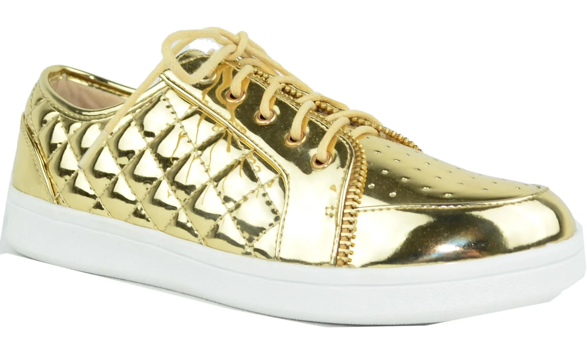 Chase & Chloe Women's Metallic Quilted Fashion Sneaker