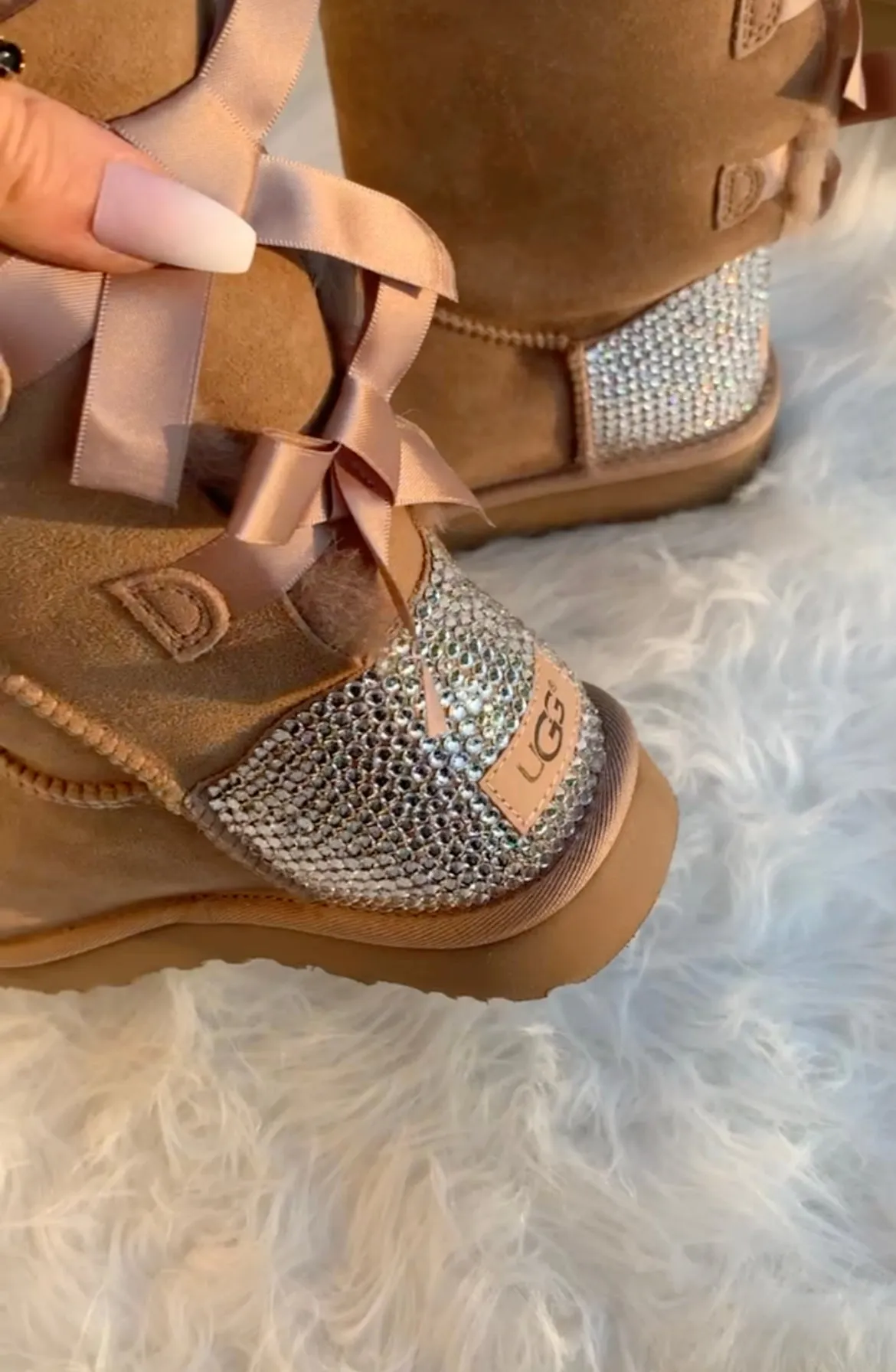 Chestnut Ugg Boots Double Bailey Bow with Swarovski Crystals