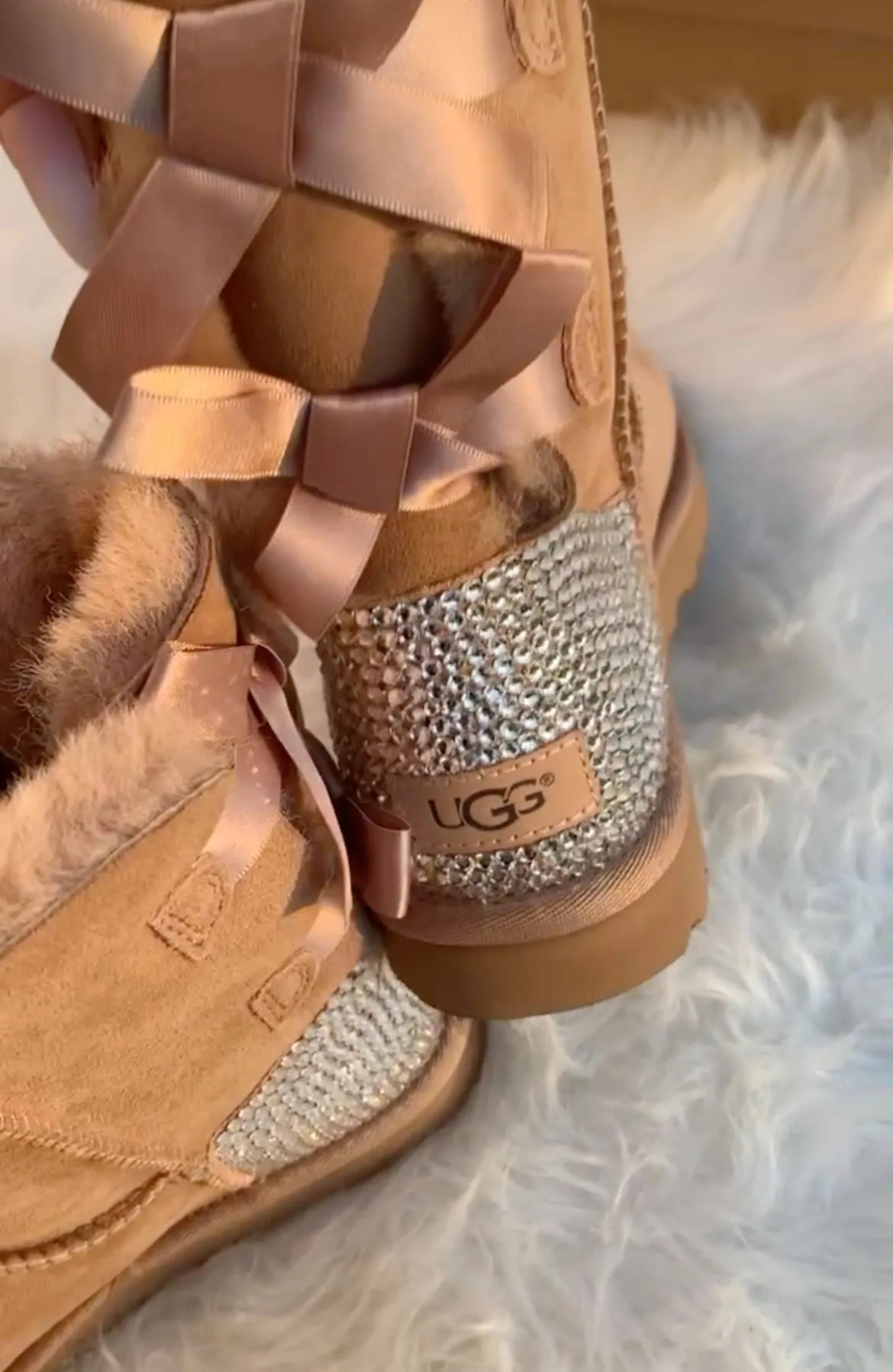 Chestnut Ugg Boots Double Bailey Bow with Swarovski Crystals