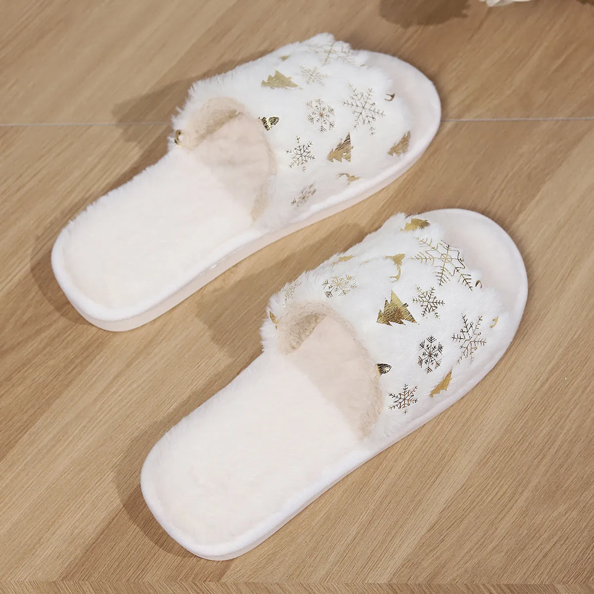 Christmas Plush Slippers Fashion Open-toed Home