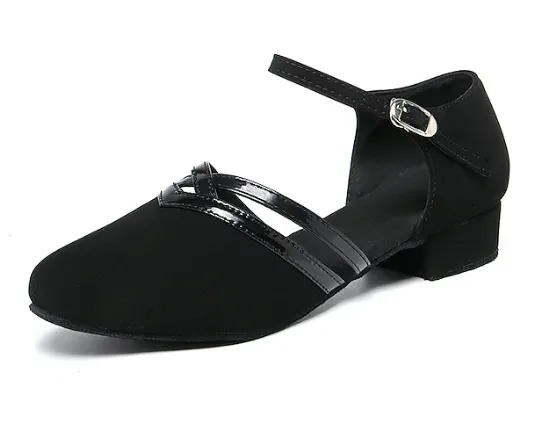 Closed Toe Ballroom Dance Shoes Black Suede Cuban Heels