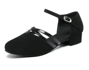 Closed Toe Ballroom Dance Shoes Black Suede Cuban Heels