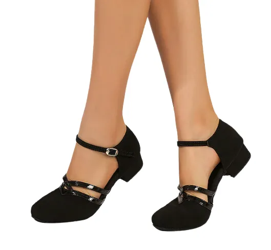 Closed Toe Ballroom Dance Shoes Black Suede Cuban Heels