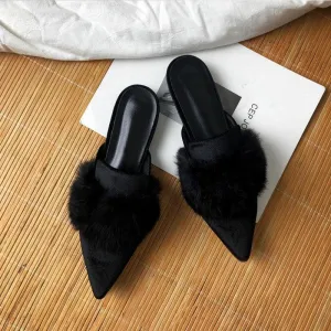 Closed Toe Half Slippers Women's Fur Pointed Mink Fur Fashion Outerwear